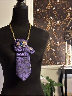 Handcrafted Purple Brooch Necklace with Gold Chain